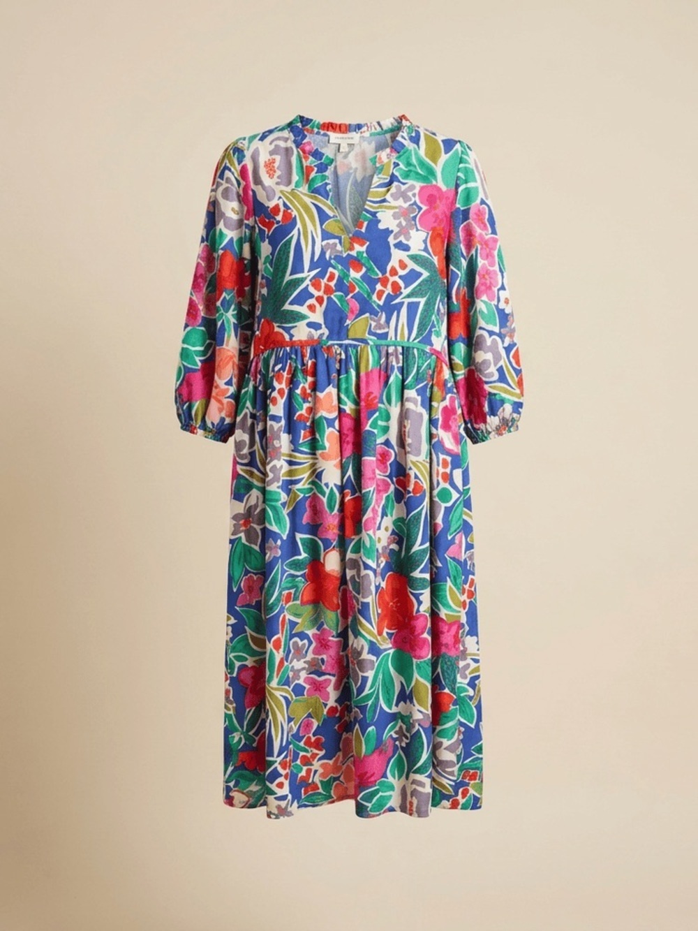 Umgee Sz S Oversized Bright Floral 3/4 Sleeve Peasant-Style Dress Boho